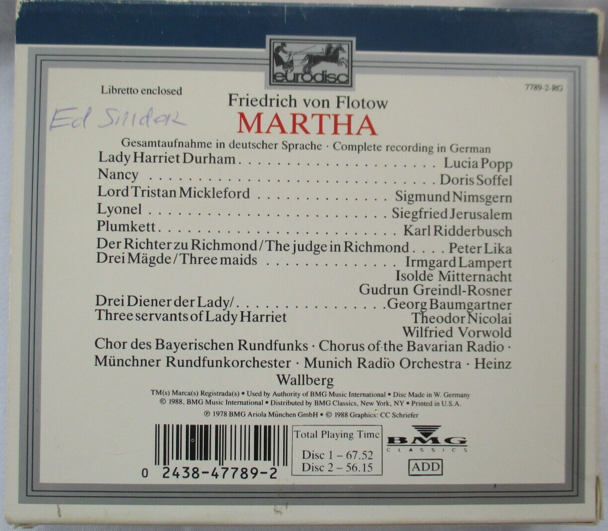 FRIEDRICH VON FLOTOW MARTHA OPERA 2-CD BOX SET | eBay