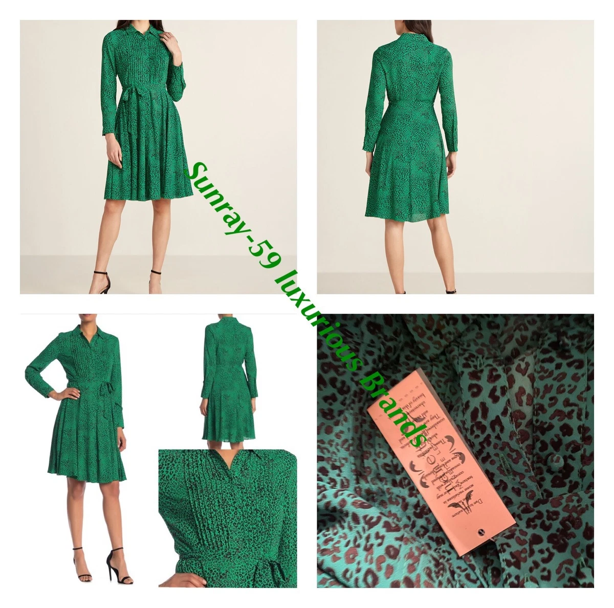 NANETTE LEPORE Shamrock Green Pintuck Animal Print Dress Size 8