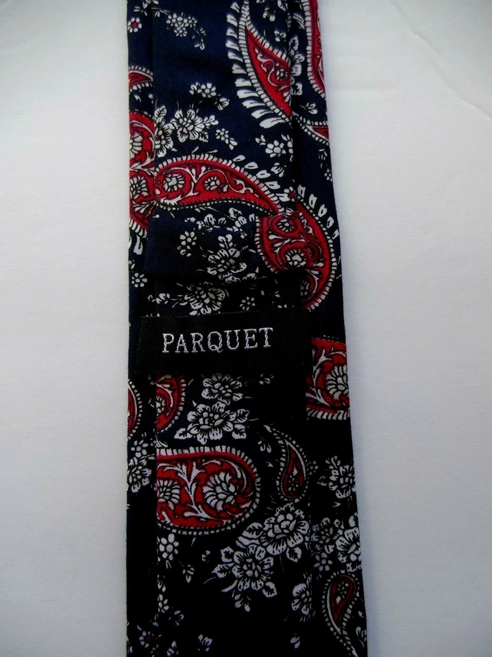 Corbata ajustada de algodón azul rojo cachemir Foto 4 de 4