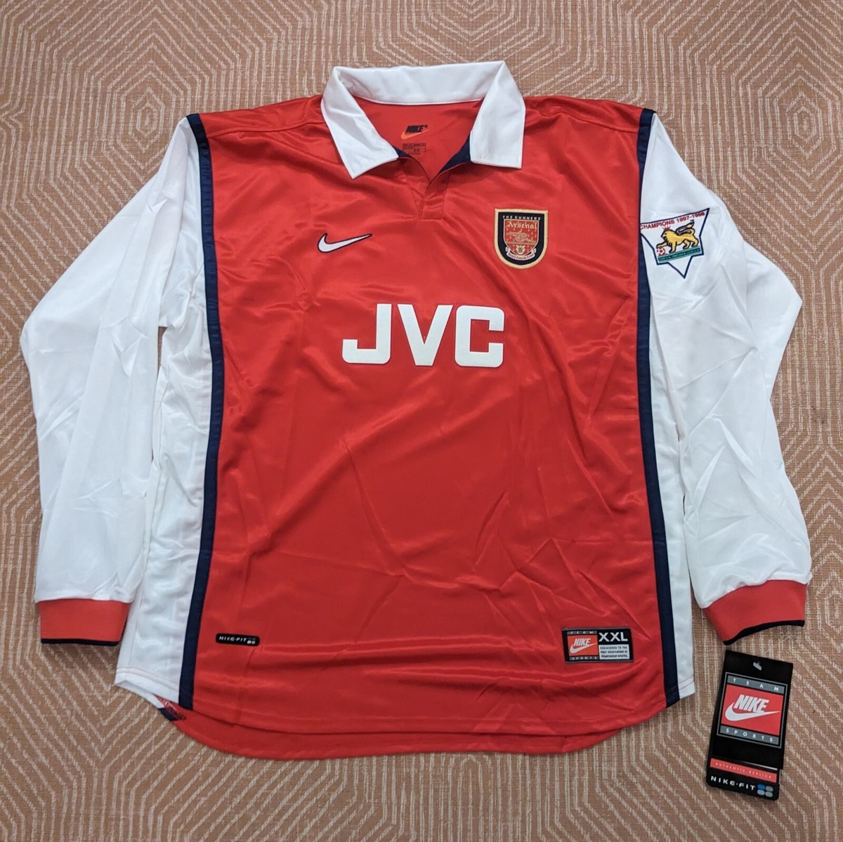 NEW BNWT XXL Nike LONG SLEEVE Arsenal 10 BERGKAMP 1998 1999 Home
