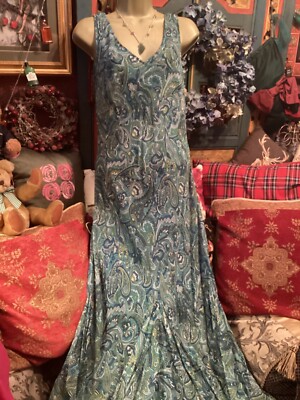 BEAUTIFUL GREEN PAISLEY PATTEN, MAXI DRESS,FLOATY, LINED, SIZE 8-10 bias  cut.VGC | eBay