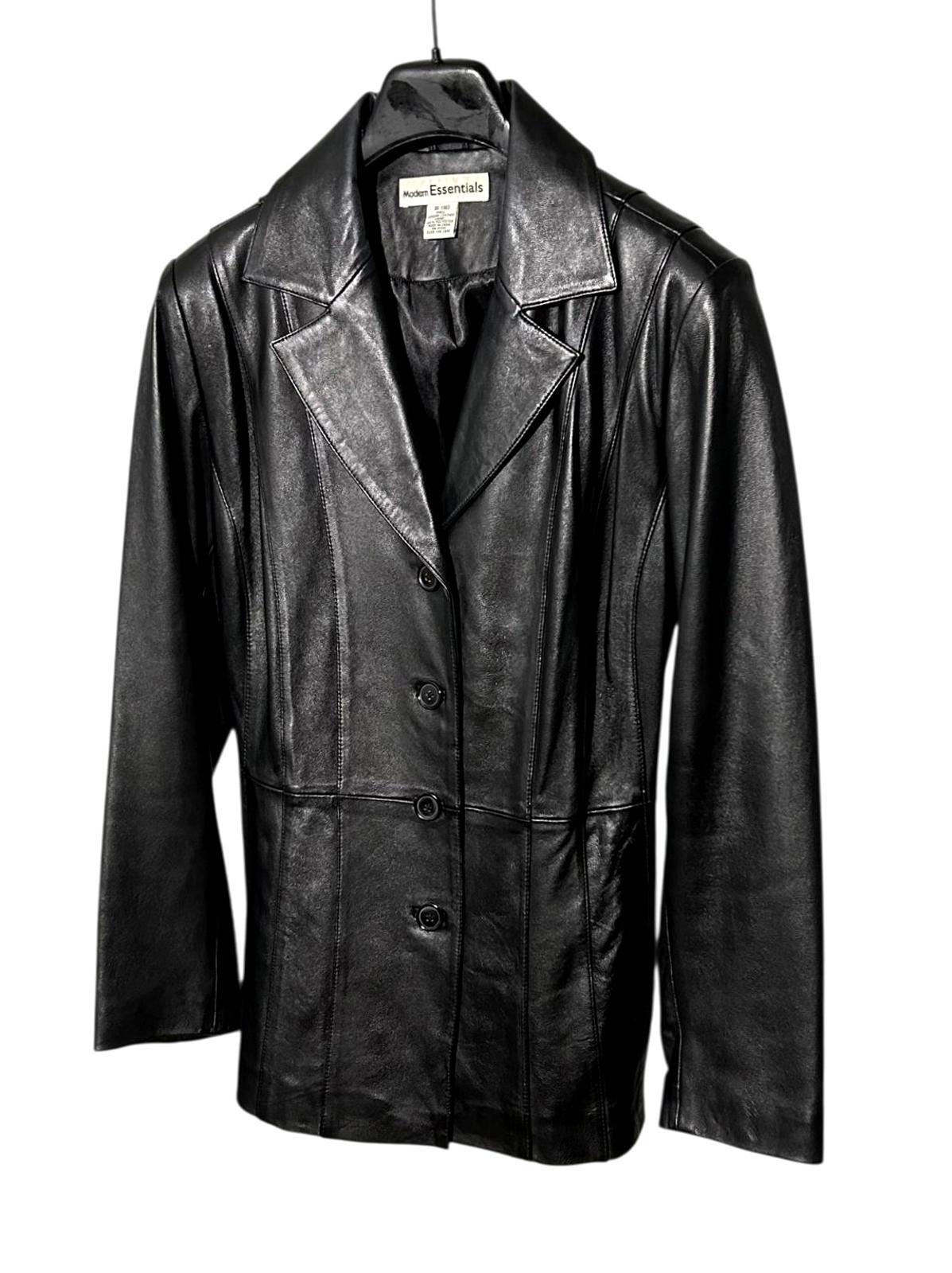 MODERN ESSENTIALS Vintage Womens (XL) Black 100% Leather Button-Up Jacket- Lined