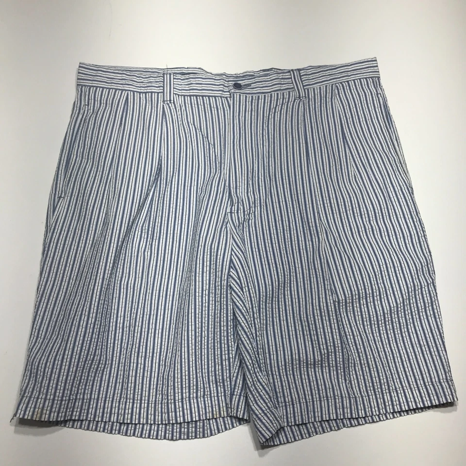 Pantalones Cortos Dockers Tour Para Hombre Talla 36 Azul Blanco Gris Rayas Seersucker Plisado Frontal Foto 2 de 4