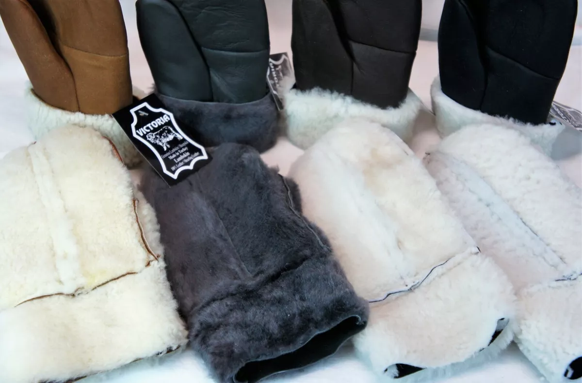 Leather fur mittens deals
