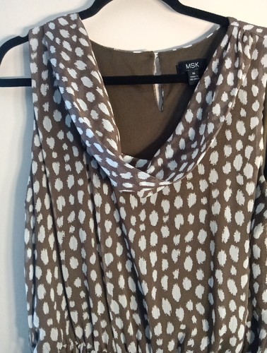 MSK Beige Polka dot Print Dress Size 16 Midi - Picture 7 of 14