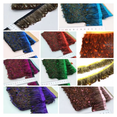 Natural Dyed Pheasant Feather Trim Fringing Ribbon 10 Colors Per 30cm DIY Craft - Picture 1 of 13