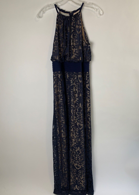 Maggy London Navy Blue Floral Lace Overlay Maxi Formal Dress 4 | eBay