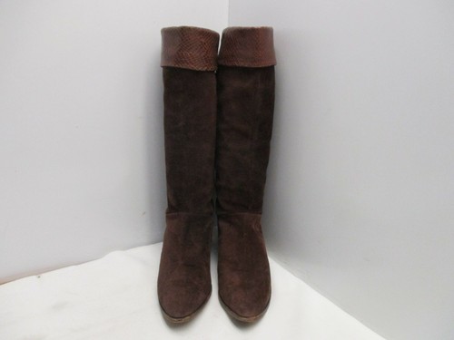 Italy Brown Suede Leather Mid Calf Fashion Boots Womens Size 7 AA - Picture 2 of 8