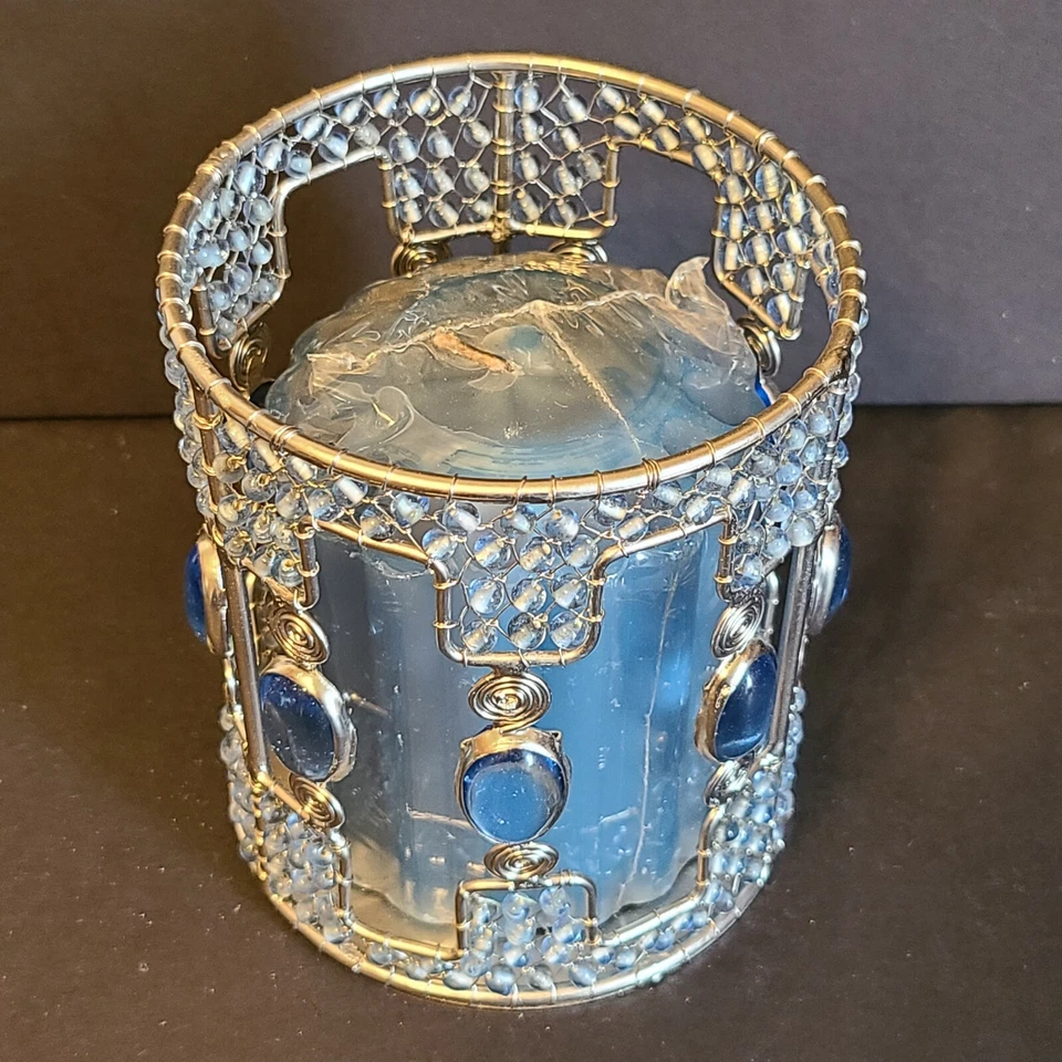 Candelabro de pilar - Cuentas azules de alambre de plata - Incluye vela perfumada de 3,5" Foto 3 de 4