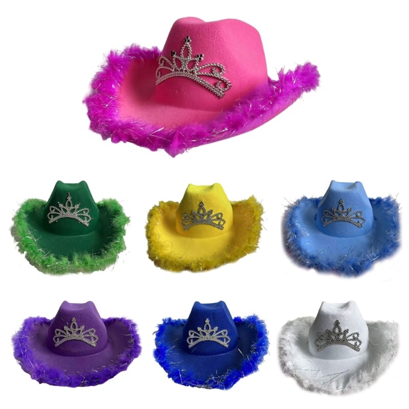 Cowboy Hat Western Cowgirl Hat with Furry Trims Hats For Womens
