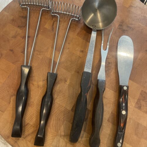 Lot de 5 ustensiles vintage CUTCO poche spatule épandeur fourche poignées tourbillonnantes - Photo 1 sur 8