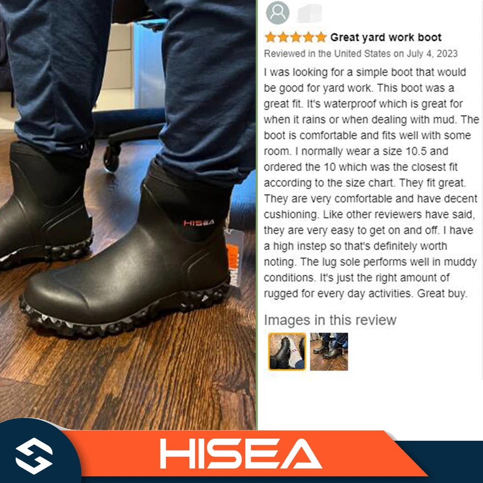 Мужские дождевые ботинки HISEA на лодыжку водонепроницаемые нескользящие грязевые для сада рукоделия работы в колодцах - Изображение 3 из 4