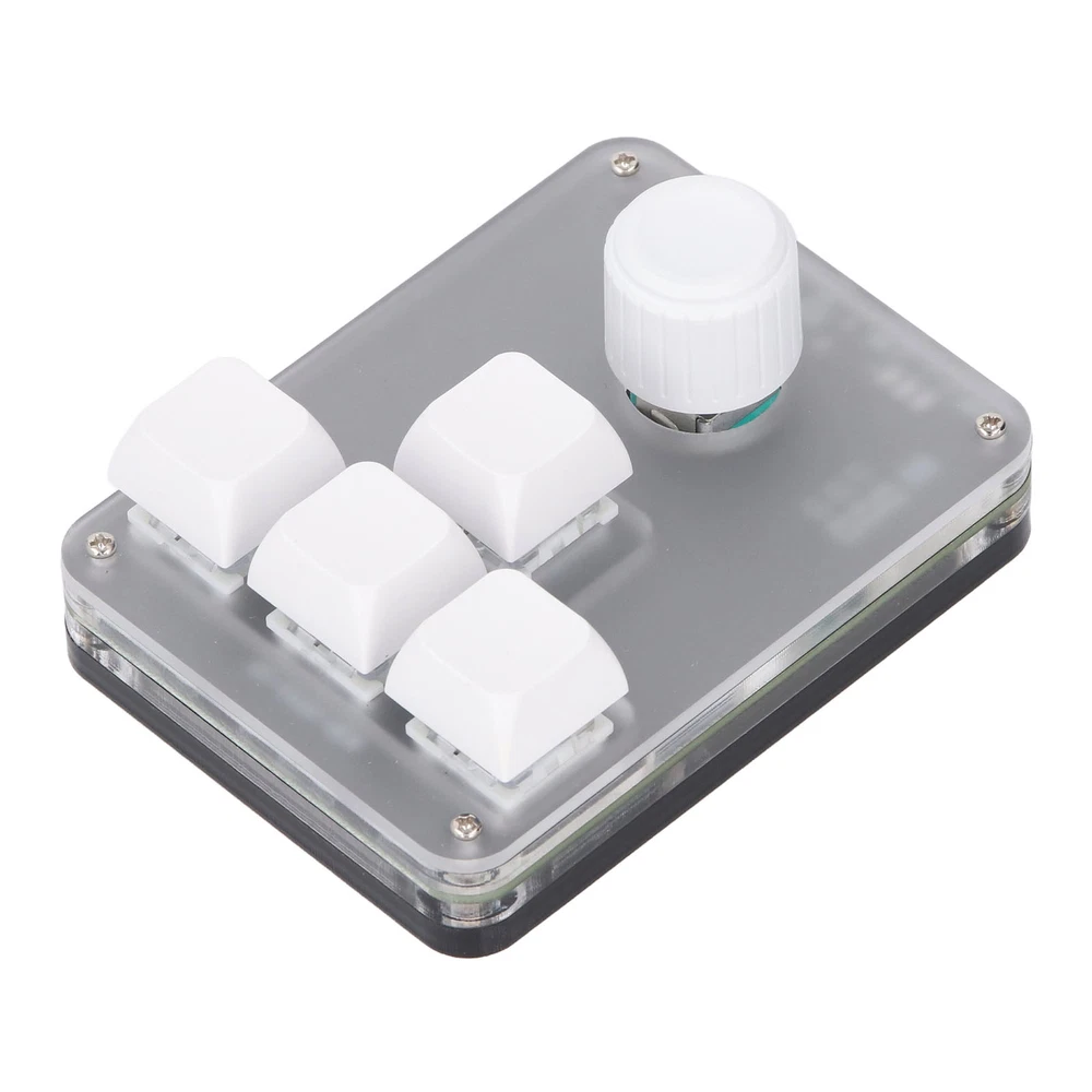 4-Key Programmable Mechanical Keypad with RGB Light and Knob in White