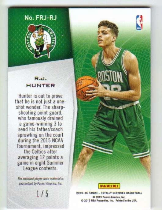 2015-16 Panini Totally Certified Green Jumbo Patch RC /5 R.J. Hunter Celtics - Image 2 of 2