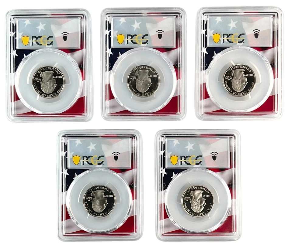 2007 S Clad Quarter 5 Coin Set PCGS PR70 Ultra Cameo - Flag Frame w/Case - Image 3 of 3