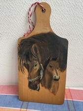 Ancien Petite Planche A Découper Bois Peinte Décor Cheval Deco Retro 