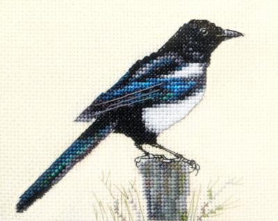 MAGPIE Garden Bird ~ Full counted cross stitch kit + all materials  *FIDO STUDIO