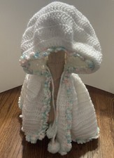 Baby Toddler Cape Handmade White Crocheted Sweater With Hood