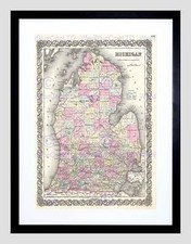 1855 COLTON MAP MICHIGAN VINTAGE BLACK FRAME FRAMED ART PRINT PICTURE B12X2176