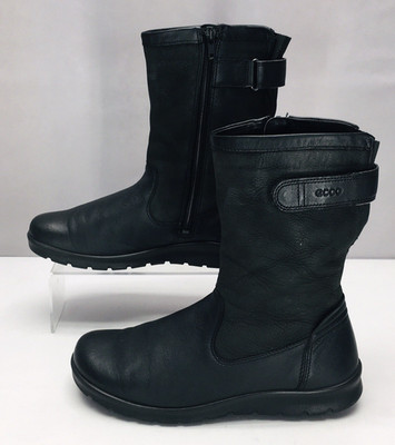Ecco Boots Womens 37/US 6.5 Black Leather Leather Mid Calf Side Zip Flats