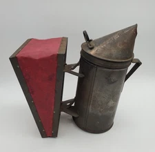 VTG Bee Smoker Red Bellows 9in Metal Wood Beekeeping Tool Old Farm Barn Estate