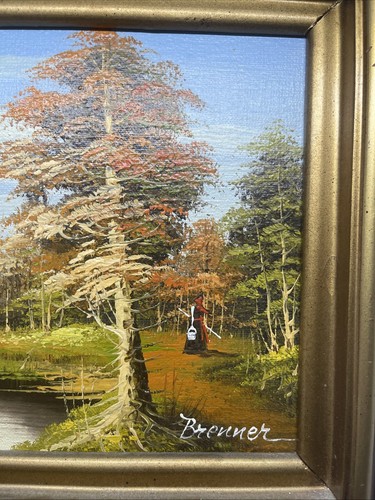 Vintage Canvas Oil Painting Fall Scene Signed (Henri) Brenner Wood Frame 13”x11” - Picture 2 of 9