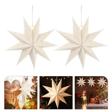 2 Pcs Paper Star Lantern Foldable Lampshade Indoor Pendant Hollow