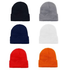 12 Pack Plain Long Cuffed Men's Beanies Skullies Multipack Bulk