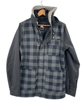 BURTON Men's Black Gray Plaid Dunmore Ski Board Full Zip Hooded Jacket Small