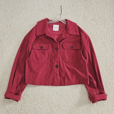 Avec Les Filles Corduroy Jacket Cropped Shacket Raspberry Pink Boxy Womens Large