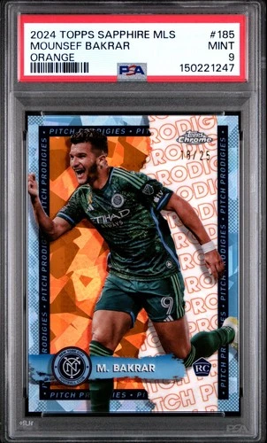 2024 TOPPS CHROME SAPPHIRE MLS ORANGE #185 MOUNSEF BAKRAR ROOKIE RC /25 PSA 9