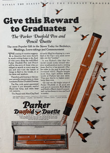 1926 Parker Duofold Pen Pencil Duette Gold Black Tipped Gift Vintage Print Ad