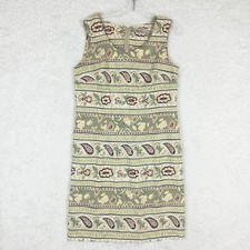 Vtg Kathie Lee Womens Shift Dress Sleeveless Knee Length Beige Floral Paisley 12
