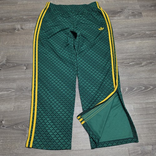 Adidas Originals Trefoil Monogram Track Pants Men's Large Green Yellow 3 Stripe
