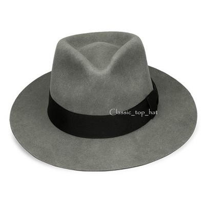 Classic Trilby Men's Wool Felt Fedora Hat Stiff Snap Brim Wide Band