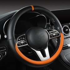 Color Steering Wheel Cover, Nappa Leather, Fashionable Sporty ,Black and Orange