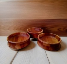 Set Of 3 Beautifully Made Patterned Segmented Various Wood Salad Bowl Set Bowls