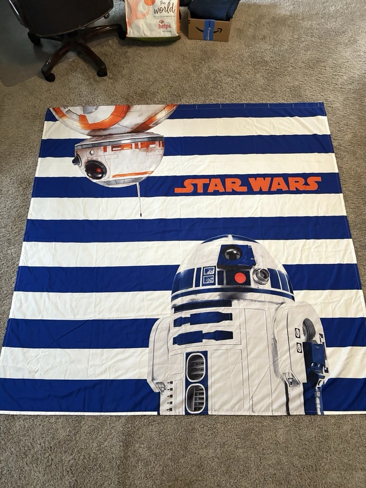 2x Star Wars Blue/White Striped R2-d2 & Bb-8 Shower Curtain 72" X 72" (2 Count) - Image 2 of 4