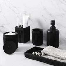 Resin Matte Black Bathroom Accessories Set 5 Pcs, Lotion Soap Dispenser, Toothbr