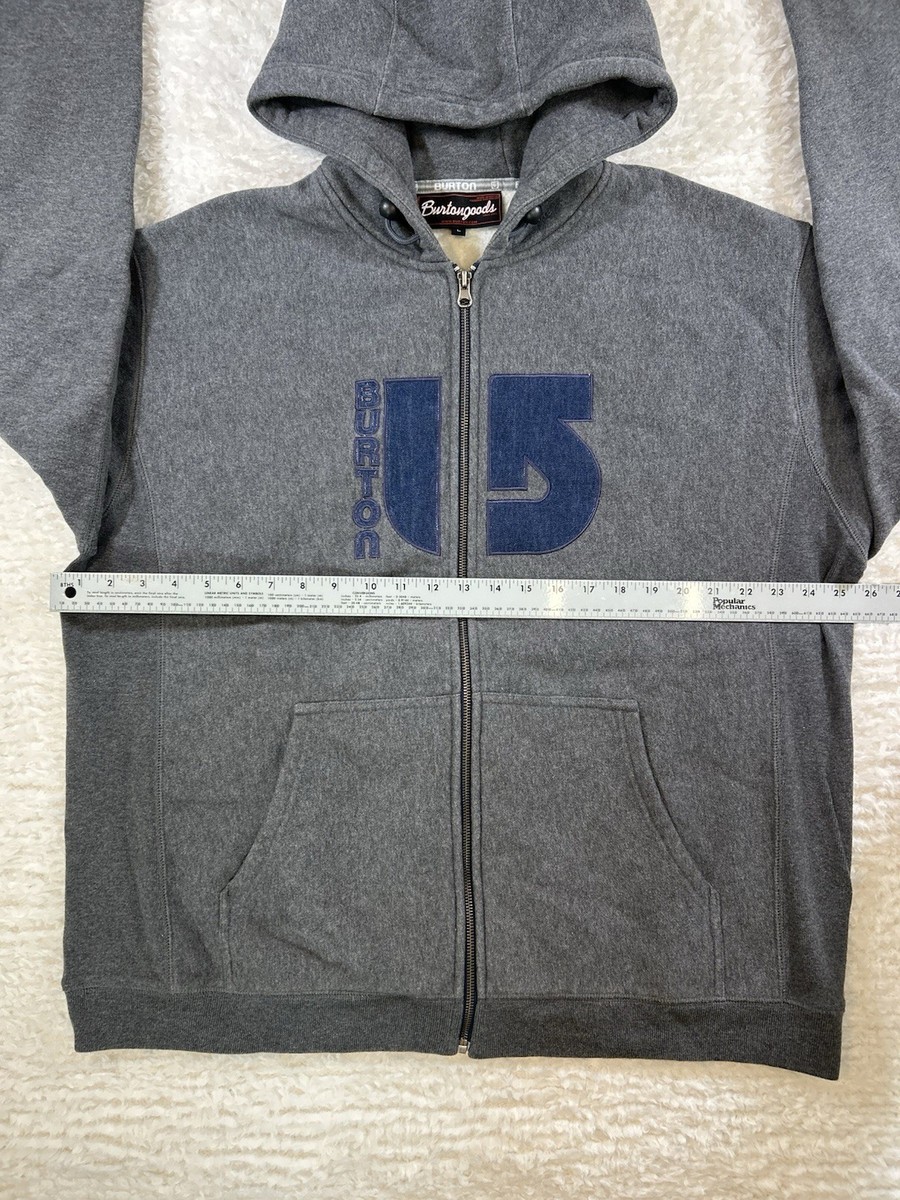 Burton Full Zip Hoodie Jacket Mens L Gray Spellout Logo Snowboard
