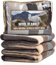 Natural Alpaca  Sheep Wool Blanket   Woven, Made in Peru - Full/Queen Size 