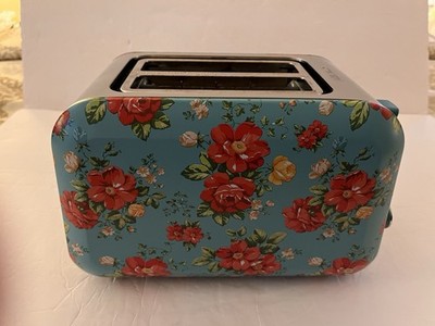 Pioneer Woman 2 Large-Slice Toaster Vintage Floral Blue with Red Flowers, Works
