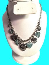Women's Heart Charm Necklace Multicolor and Silvertone Adjustable Length