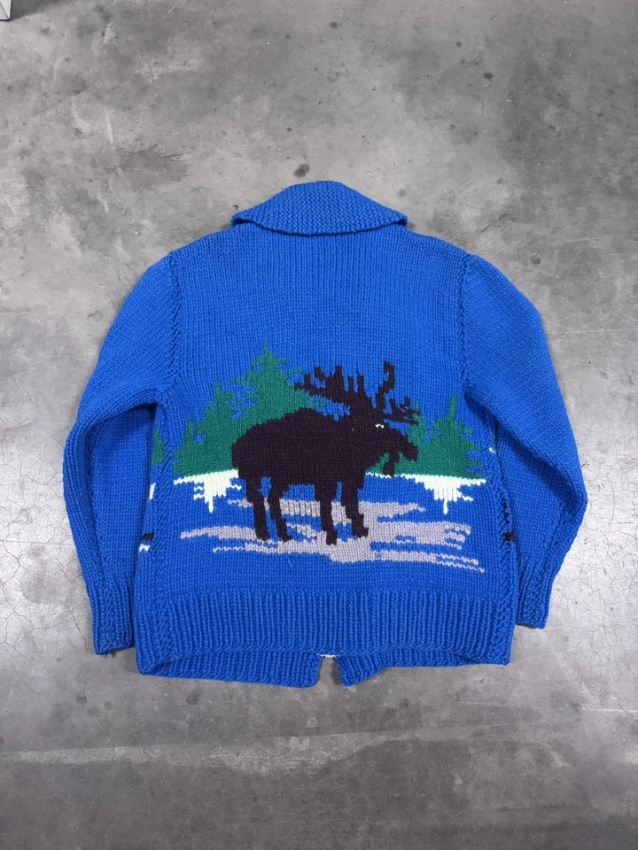 Suéter Vintage Años 50 Caza Alce Azul Cowichan Cremallera Color Raro Talla L/XL Foto 2 de 4