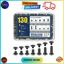 130 Sets Black Chicago Screws Kit M4 M5 Binding Rivets for Leather Belt Book DIY