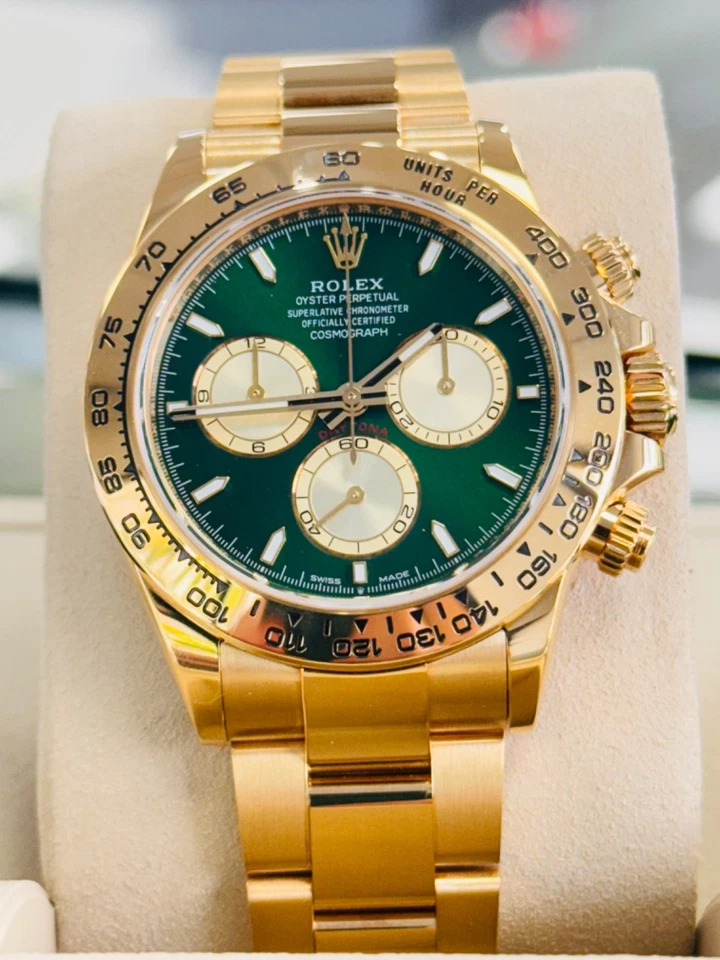 Rolex Cosmograph Daytona 116508 esfera verde personalizada oro amarillo de 18 quilates CAJA/PAPELES Foto 2 de 4