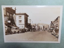 Vintage Post Card*MAIN STREET*KLAMATH FALLS OREGON*signage *RPPC Real Photo*D18