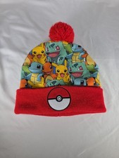 Pokemon Pikachu Pom Pom Beanie Hat Kids One Size Multicolor Knitted Cuffed