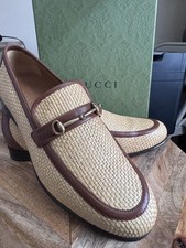 Excellent condition 100 Auth Gucci Horsebit Men's Moccasin Straw G US 8.5