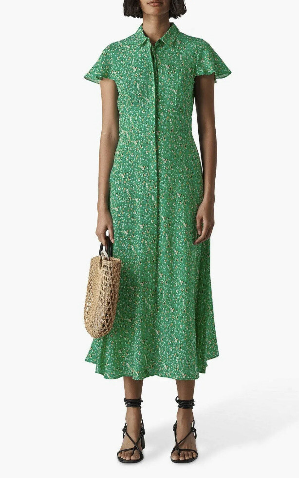 WHISTLES Ladies Shirt Dress Ditsy Blossom Cap Sleeve Green Multi RRP155 UK6 BNWT image 3